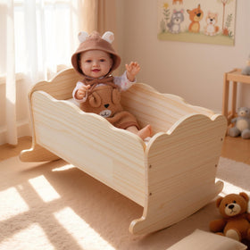 BABESIDE wooden doll crib for 16-inch dolls supports cozy pretend sleep