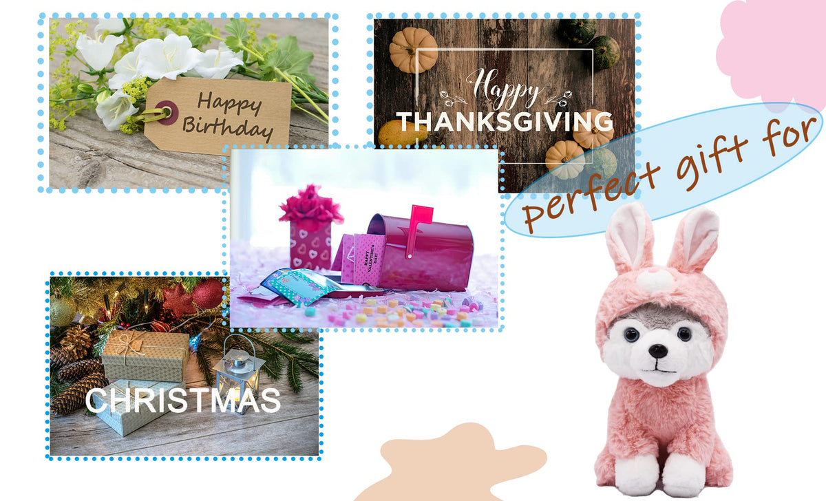 BABOLI husky in bunny costume provides comforting companion for kids and fans alike.