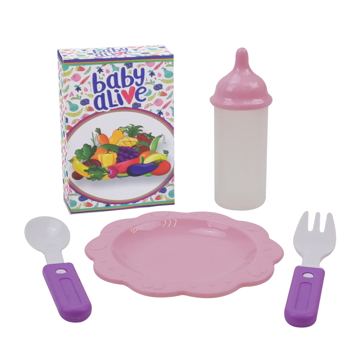 Vibrant pink and rainbow high chair with a sturdy steel base for durable play.