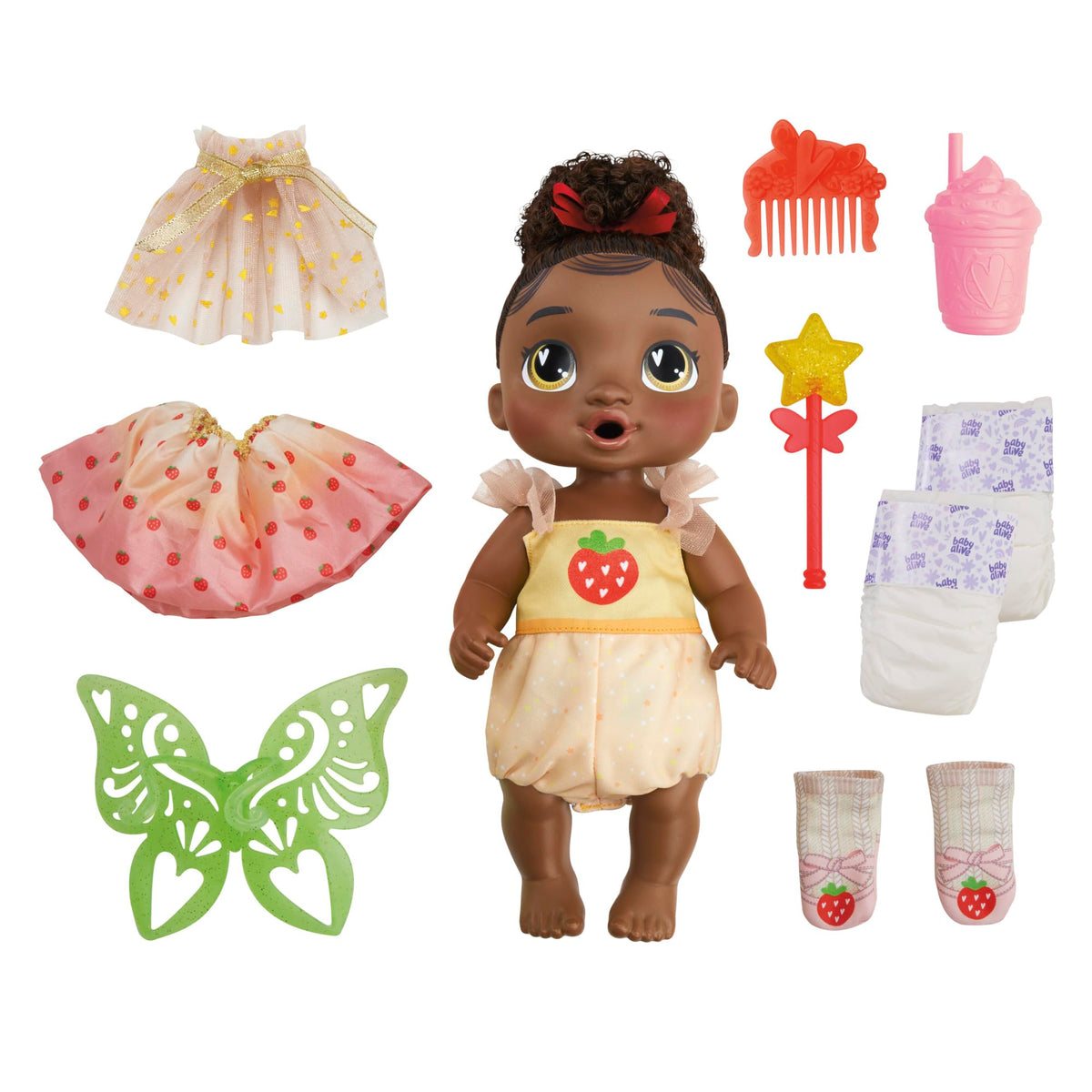Baby Alive Berry Boo dressed in fairy dress-up outfit for imaginative play