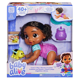 Baby Alive Tilly Tinker crawls for active pretend play in the living room.