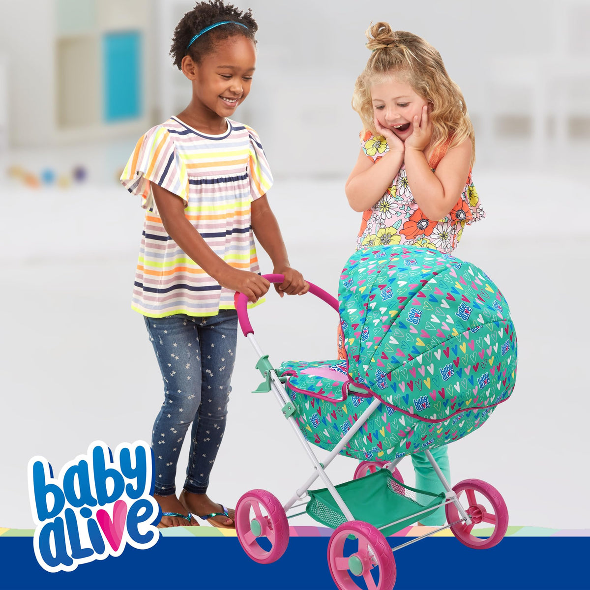 Baby Alive pram with removable bassinet for easy doll transfer.
