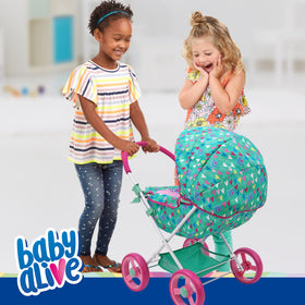 Baby Alive pram with removable bassinet for easy doll transfer.
