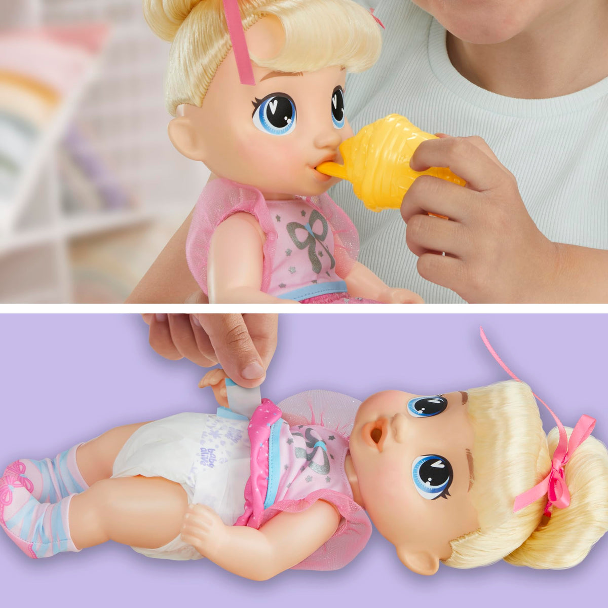 Baby Alive Harper Hugs water cup shows drink-and-wet feature