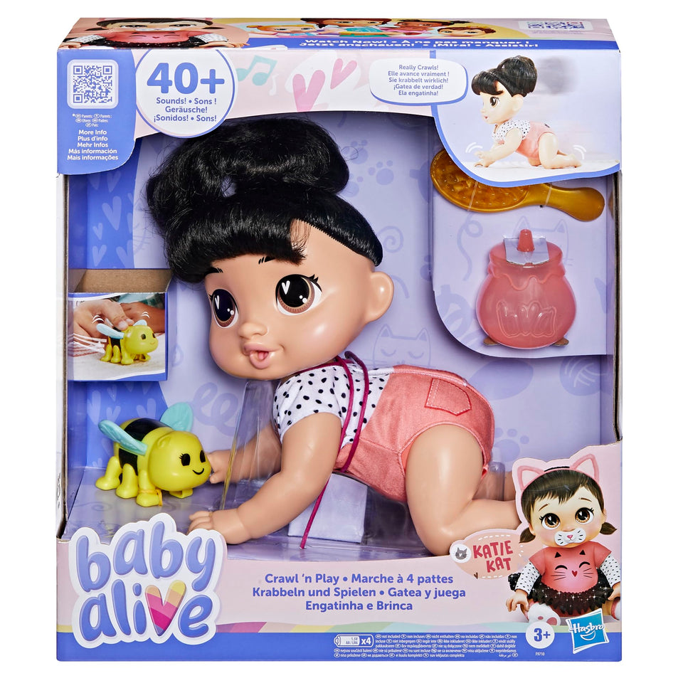 Baby Alive Katie Kat crawls forward for realistic crawling play.