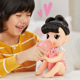 Baby Alive Katie Kat hair is brushed and styled for fashion play.