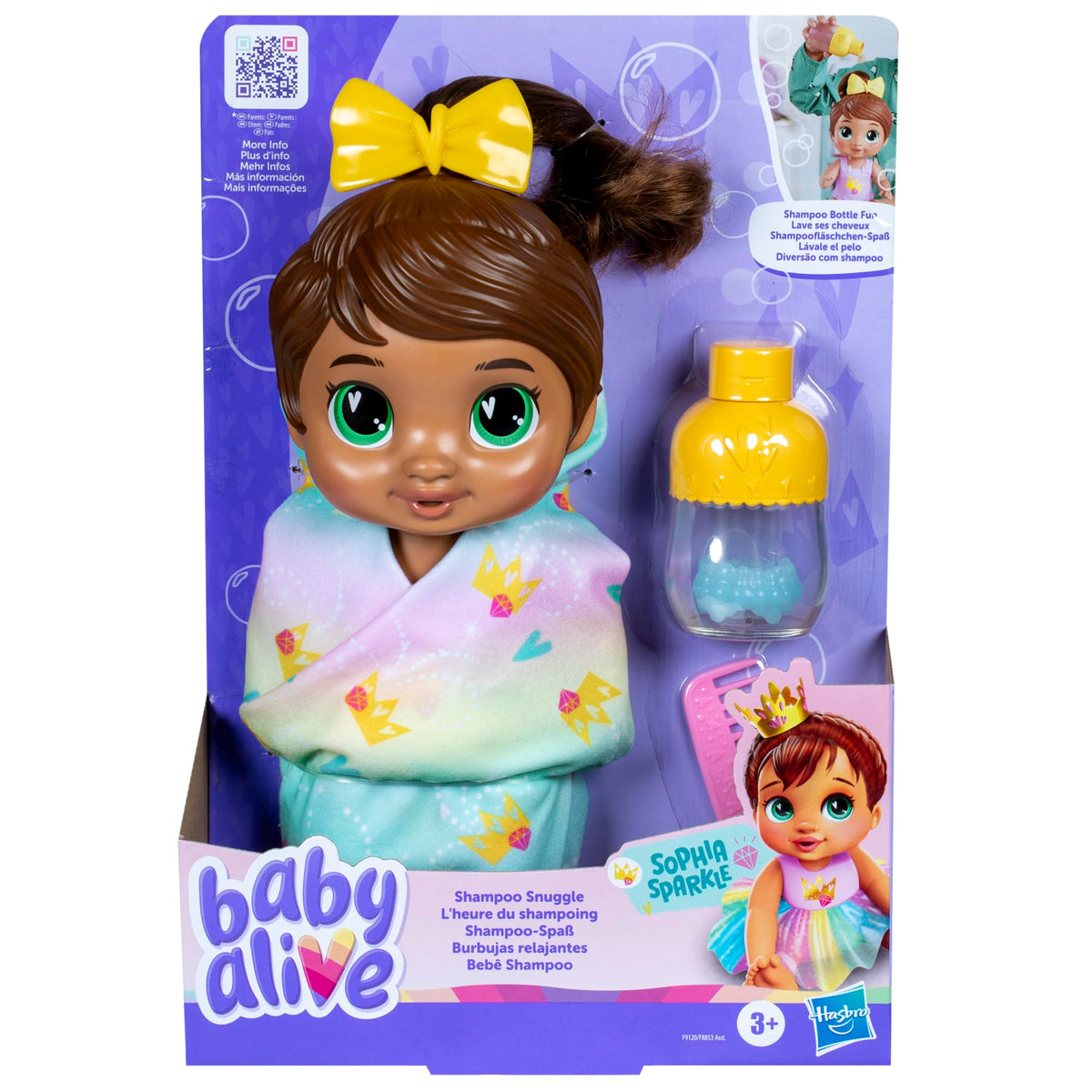 Baby Alive Shampoo Snuggle Sophia in bathing outfit ready for water play adventures.