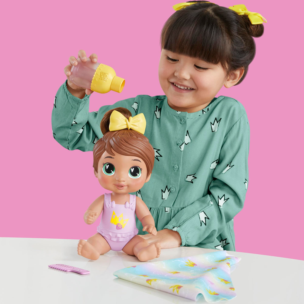 Baby Alive Shampoo Snuggle Sophia towel-wrapped after bath for cozy cuddle moments.