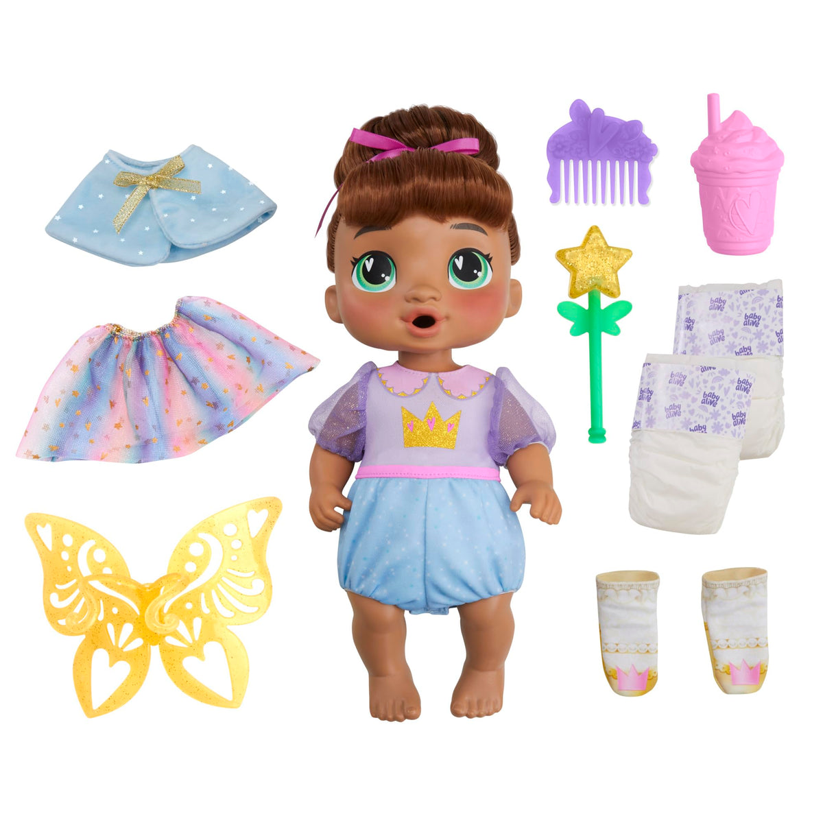 Baby Alive Sophia Sparkle dress cape wings — ideal for dress-up play and fairy fantasy.