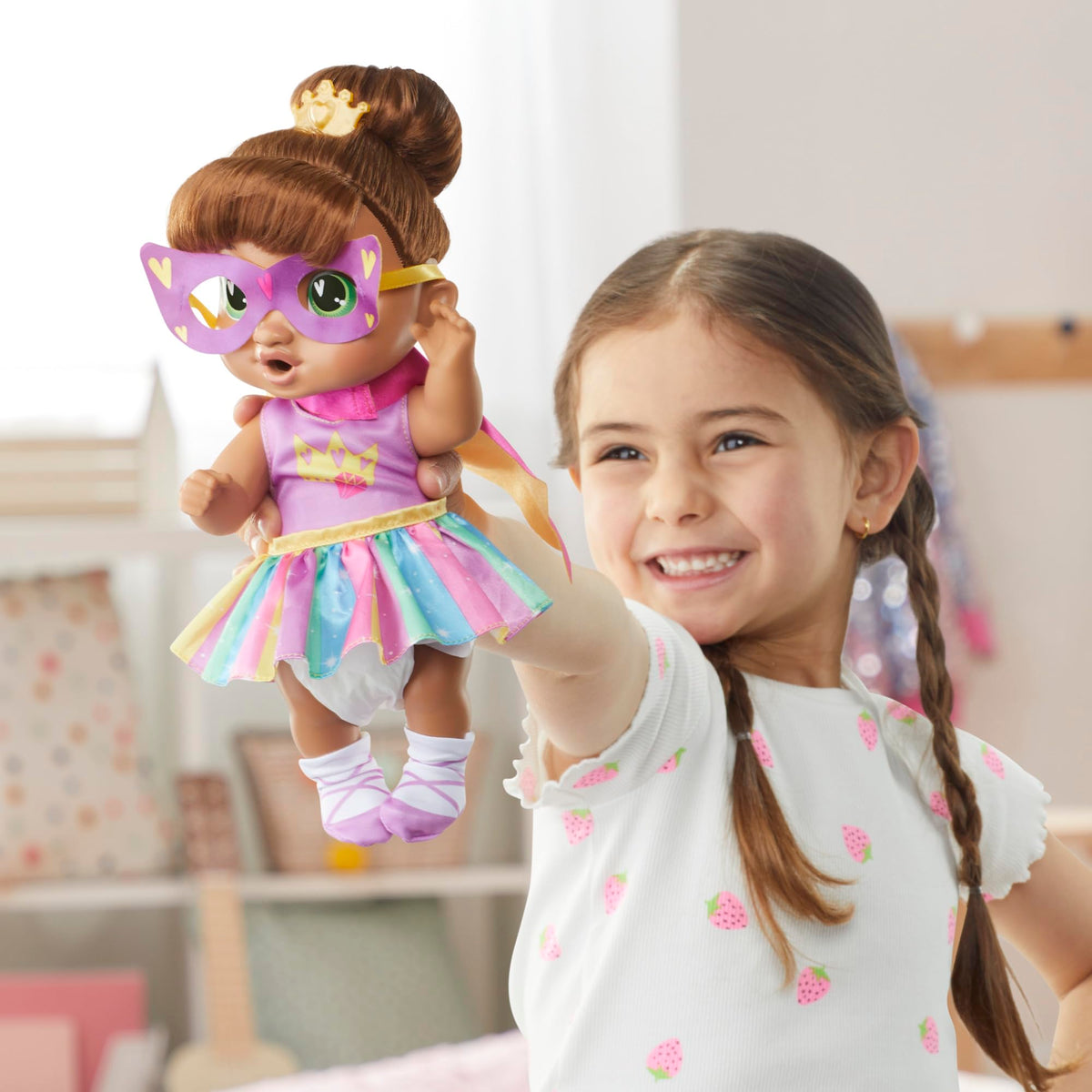 Baby Alive Sophia Sparkle drinks pretend juice box during role-play