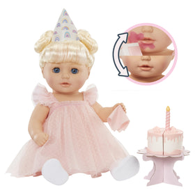 Rooted hair with two top knots adds lifelike styling options.