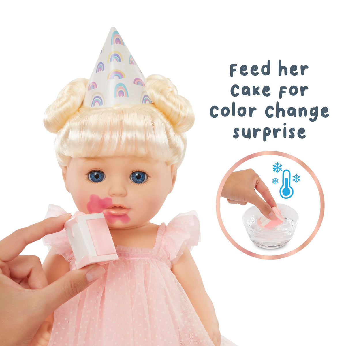 Sleepy eyes close softly for cosy bedtime role-play moments.
