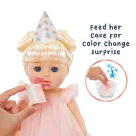 Sleepy eyes close softly for cosy bedtime role-play moments.