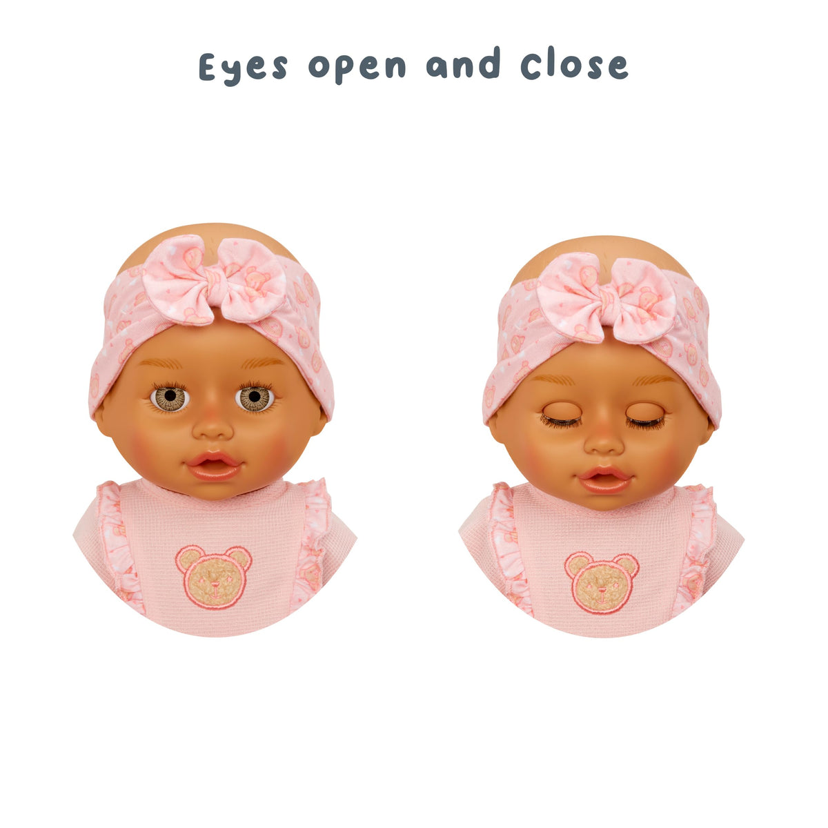 BABY born Olivia eyes open and close for lifelike wake and sleep moments.