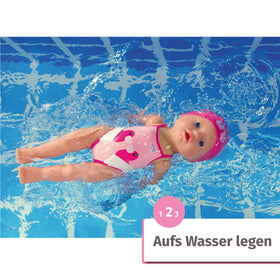 Baby Born swim girl movable arms enable realistic water strokes.