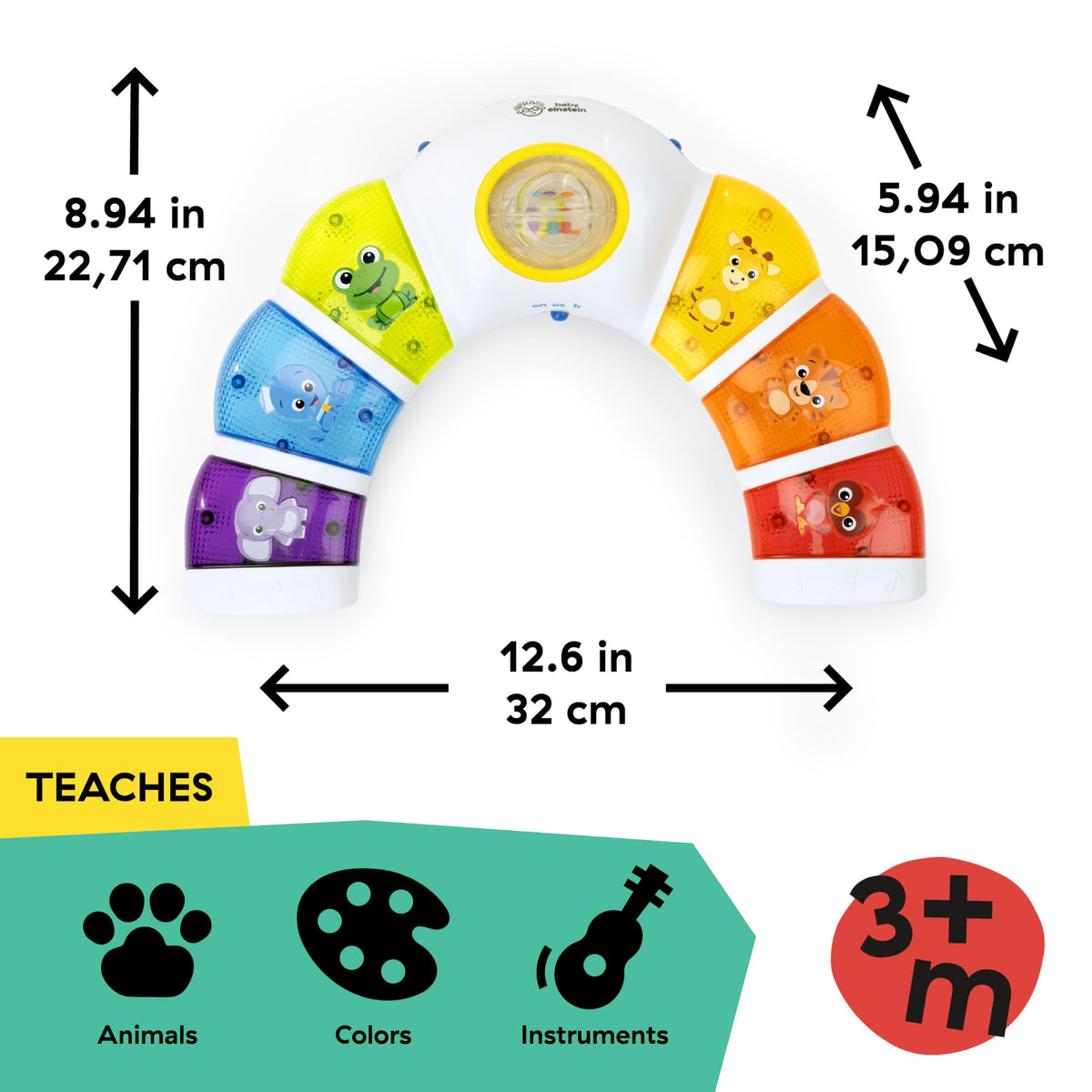Baby Einstein Glow & Discover Light Bar rattle drum spins with music.
