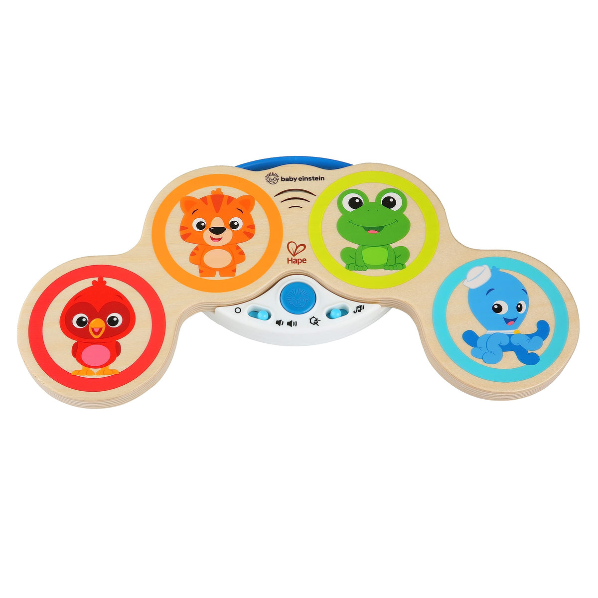 Baby Einstein Magic Touch Drum wooden set inviting early rhythm exploration.