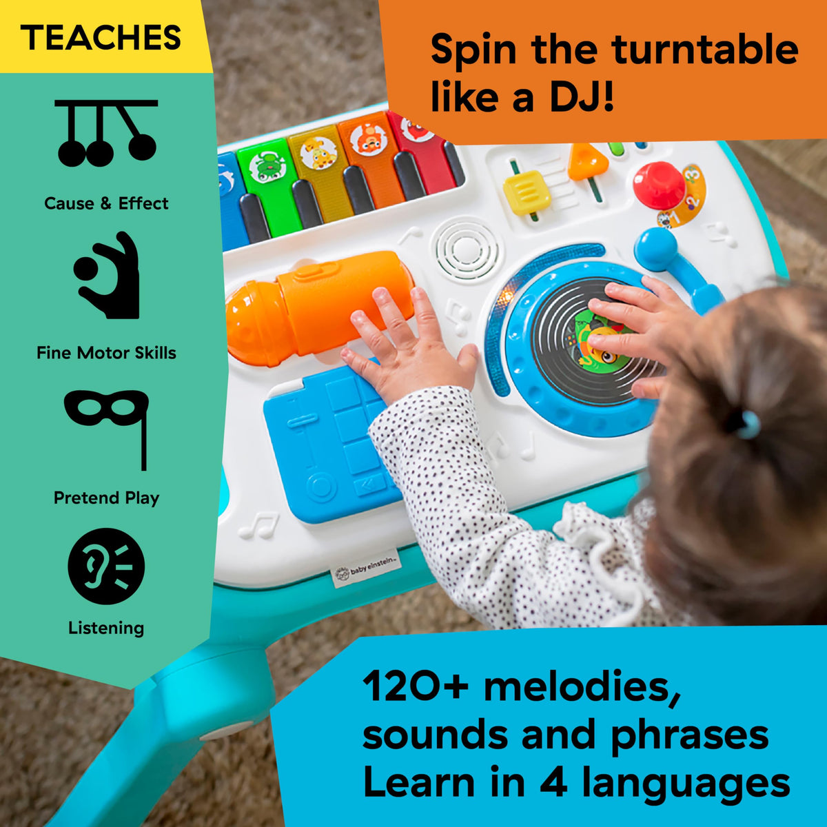 Baby Einstein Musical Mix N Roll toddler table setup supports shared activities and creativity.
