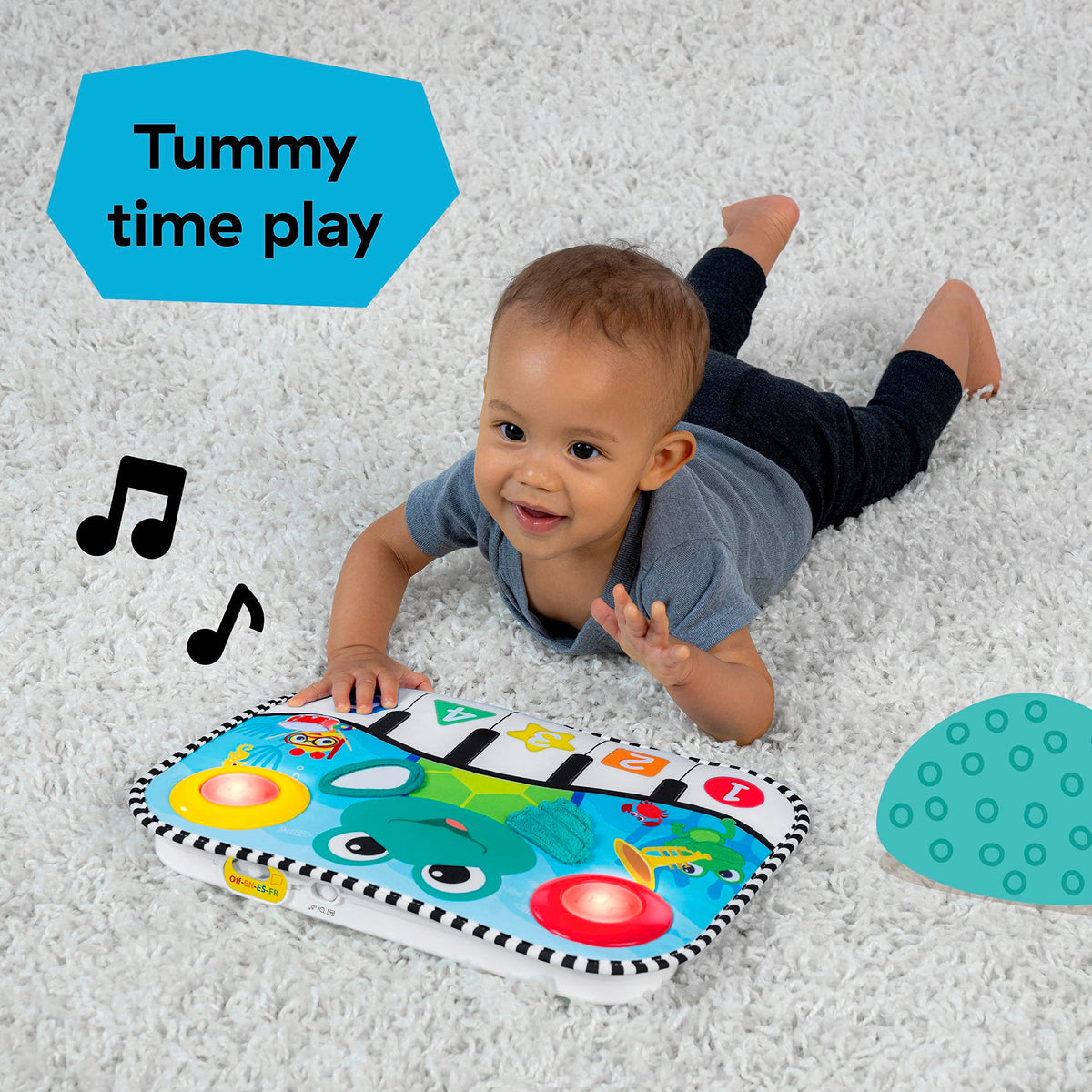 Baby Einstein Neptune turtle figure on kick pad inspires interactive play.