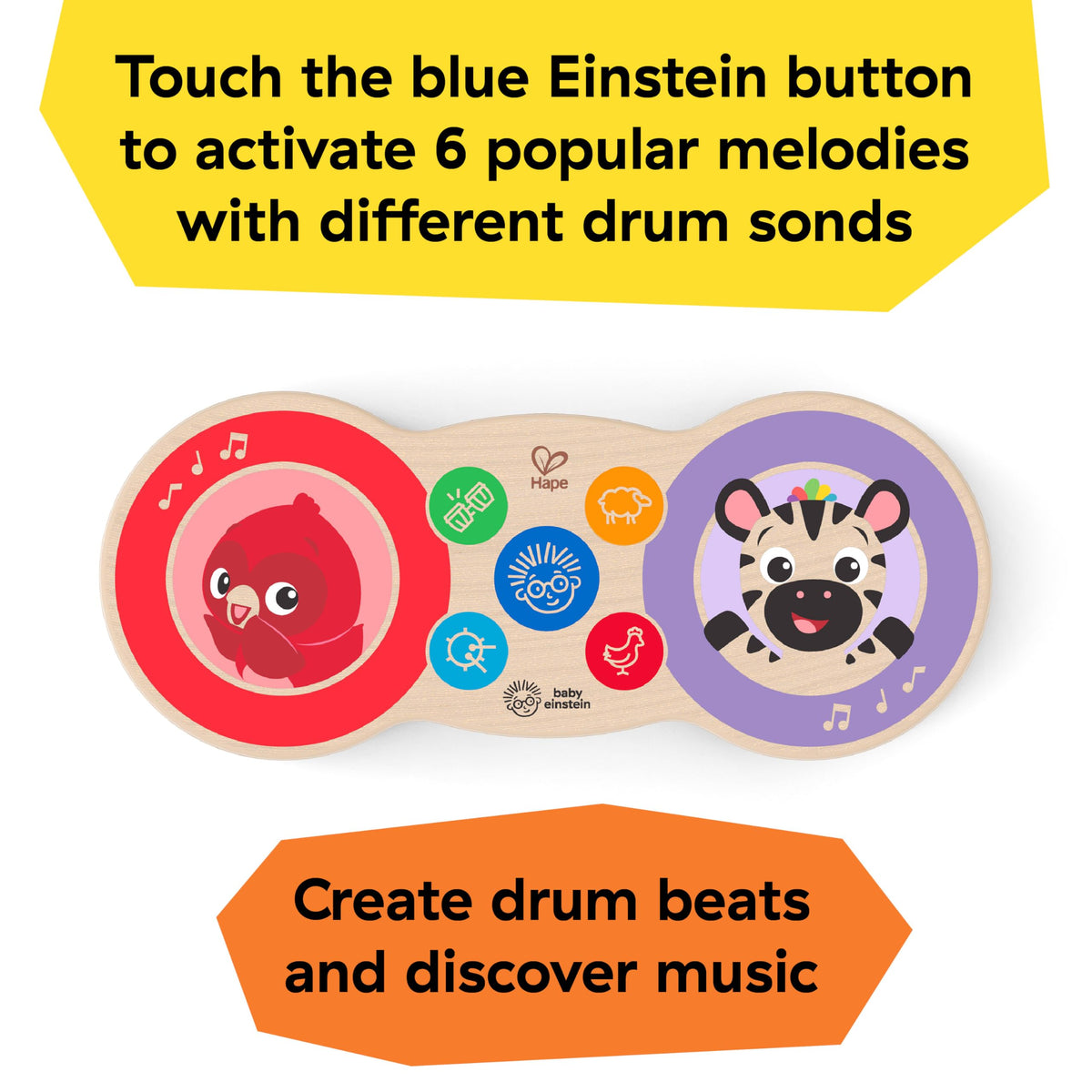Baby Einstein Upbeat Tunes Magic Touch Drum sheep voice adds cozy tones.