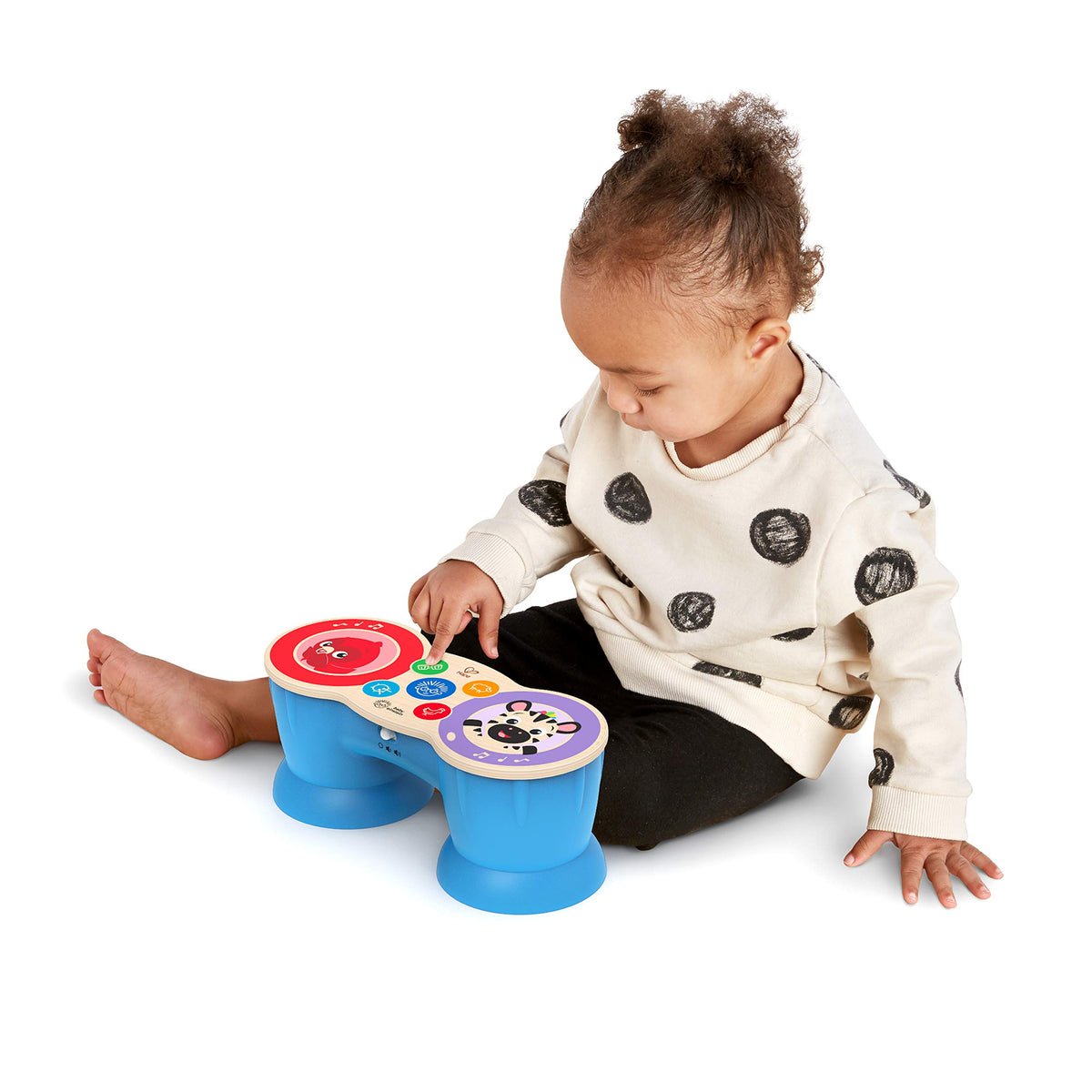 Baby Einstein Upbeat Tunes Magic Touch Drum wooden top invites motor-skill exploration.