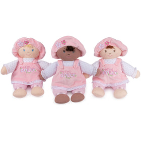 Dolly packaging in poly bag keeps the doll clean during shipping.