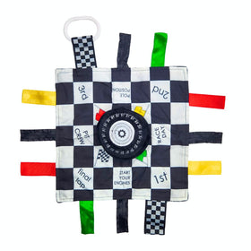 Baby Jack & Co racing lovey blanket with sporty visuals for tactile exploration.