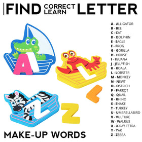 Baby Loovi alphabet letters floating, easy to spot for water-based letter recognition.