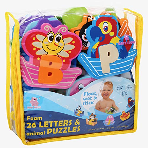 Baby Loovi bath foam letters collection, letters and puzzles for playful alphabet learning.