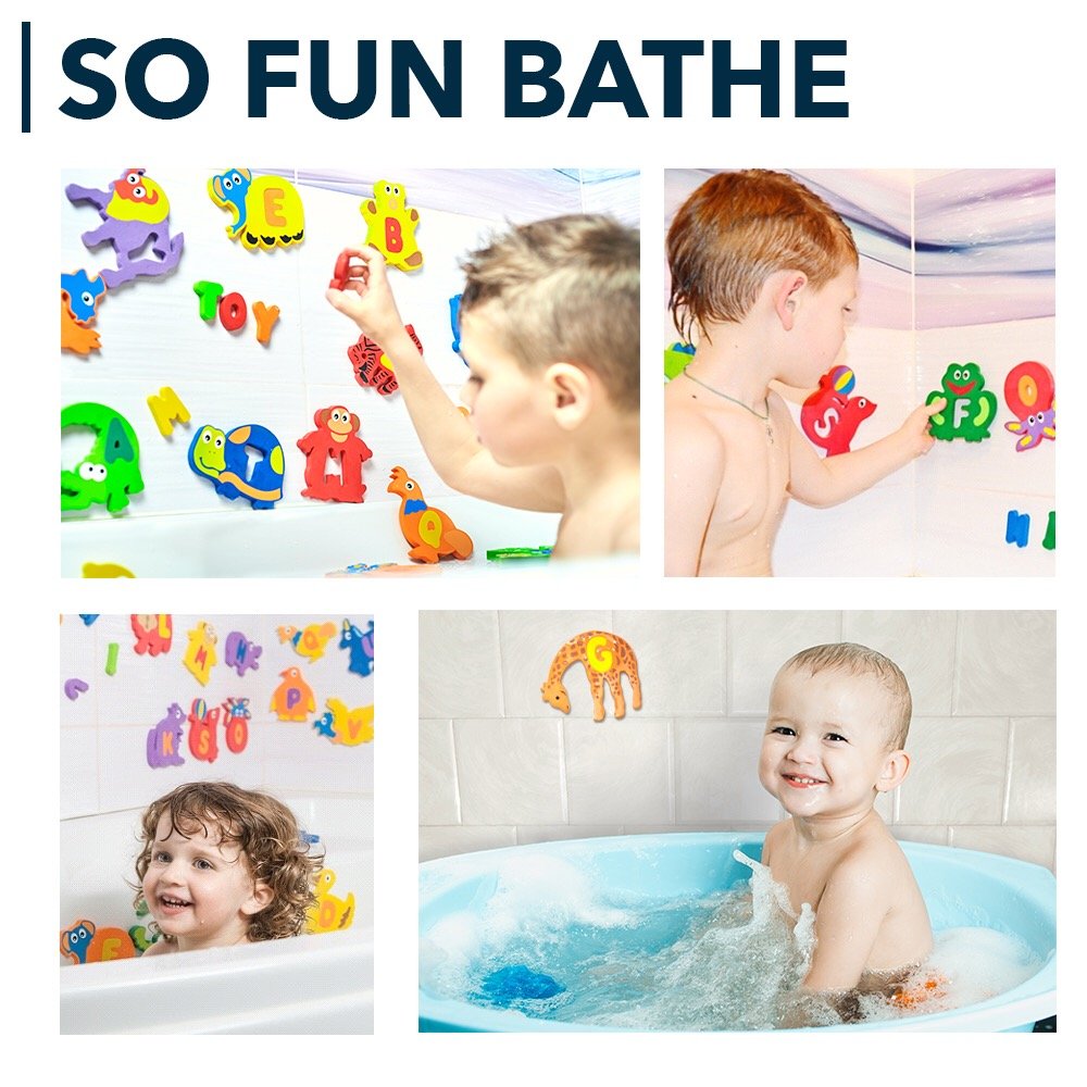 Baby Loovi foam bath letter puzzles feature animal designs for interactive play