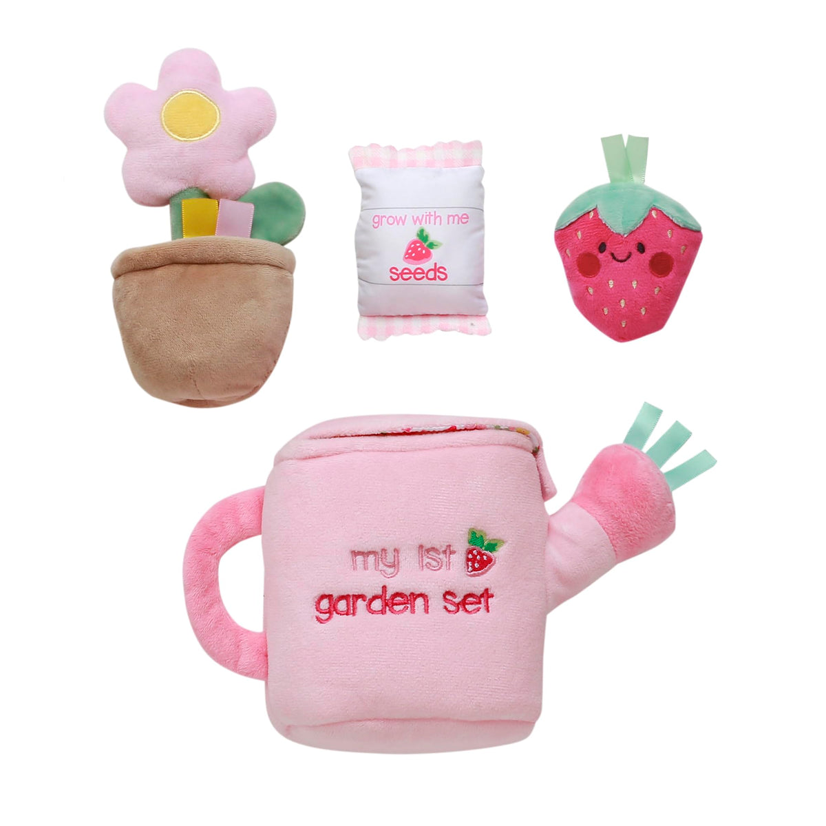 Baby Starters plush seed packet features soft textures and hidden rattle for exploration.