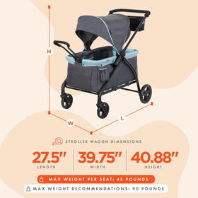 Baby Trend Expedition LTE seating with two 3-point harnesses for secure two-kid rides.