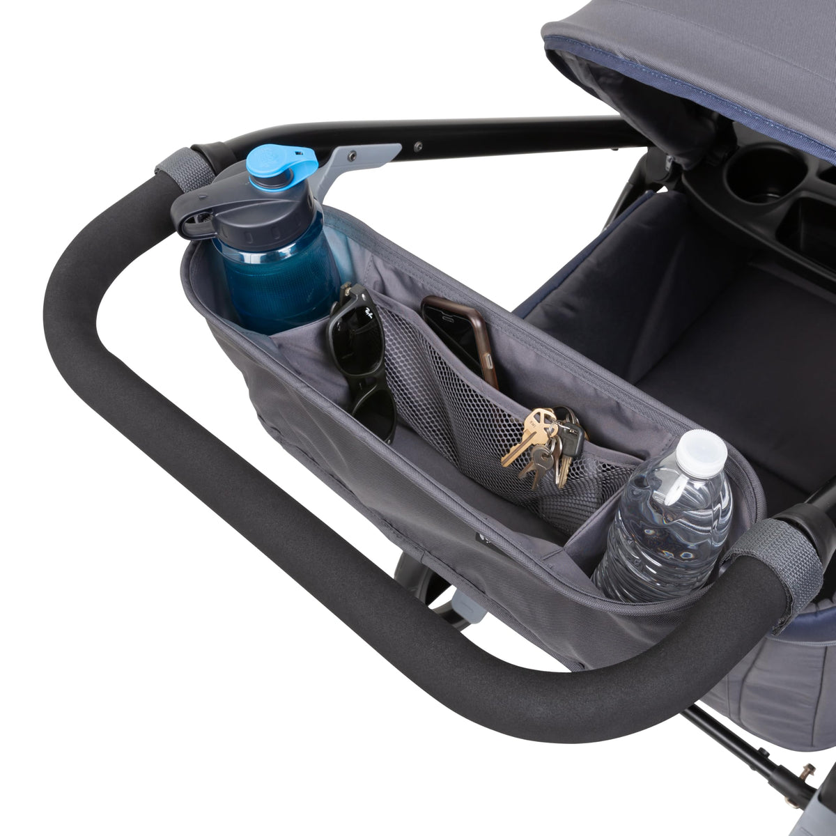 Baby Trend Expedition wagon built-in seating with 3-point harness.
