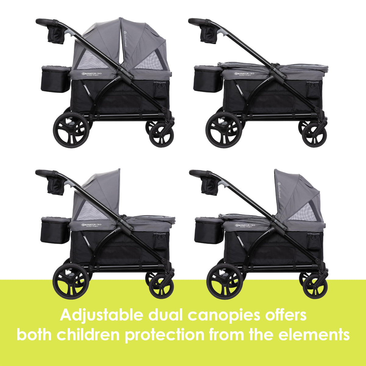 Navigator PRO dual canopies shield kids from sun and wind