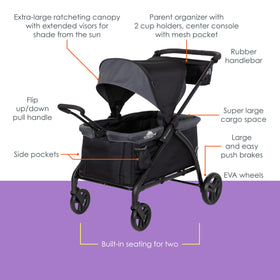Baby Trend Tour LTE built-in seating supports two riders during outings.