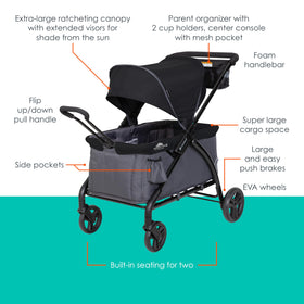 Built-in seating for two in Baby Trend Tour LTE Gravity Black for park outings