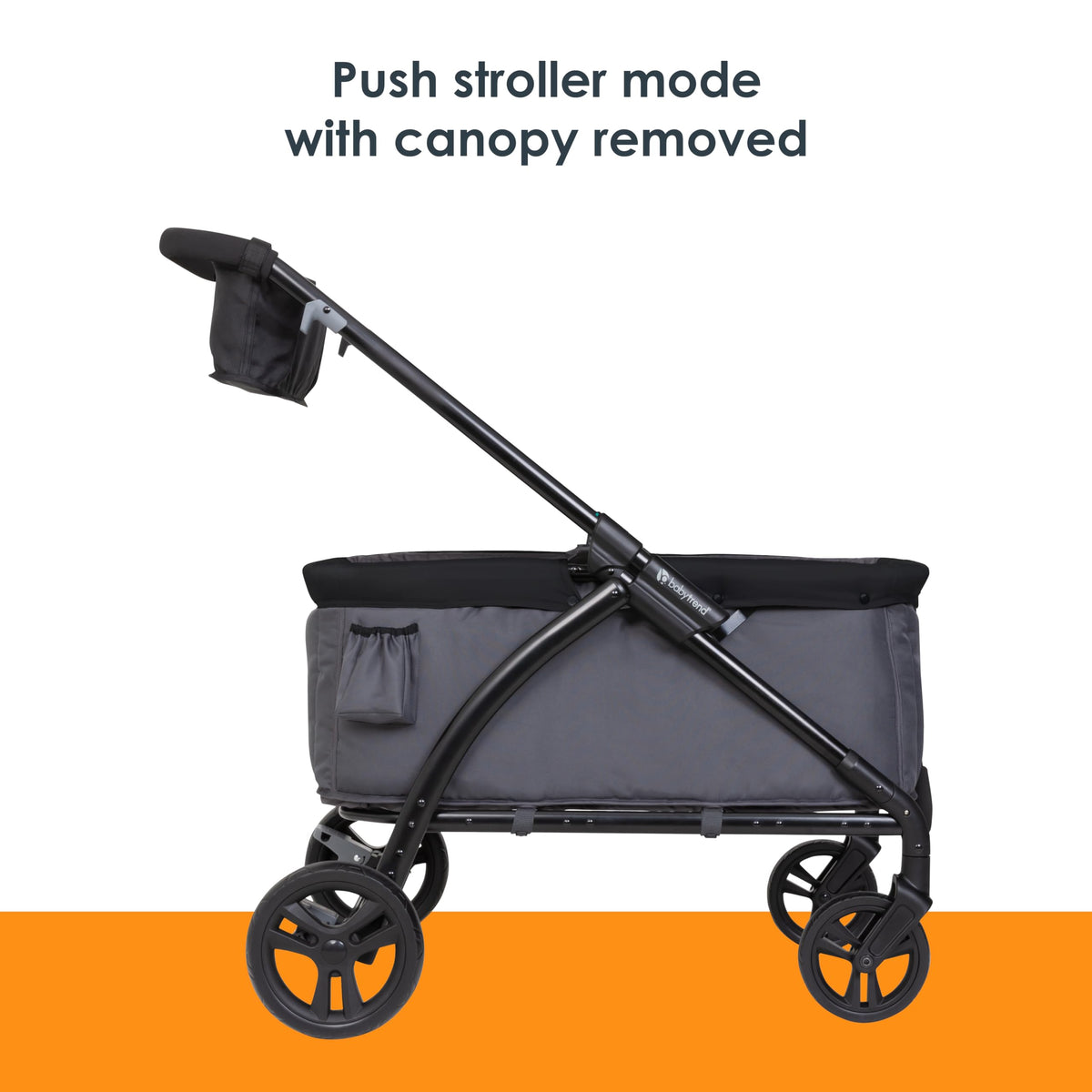 Extended canopy on Baby Trend Tour LTE Gravity Black shields kids from sun and rain