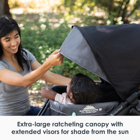 Outdoor-ready setup of Baby Trend Tour LTE Gravity Black for family adventures