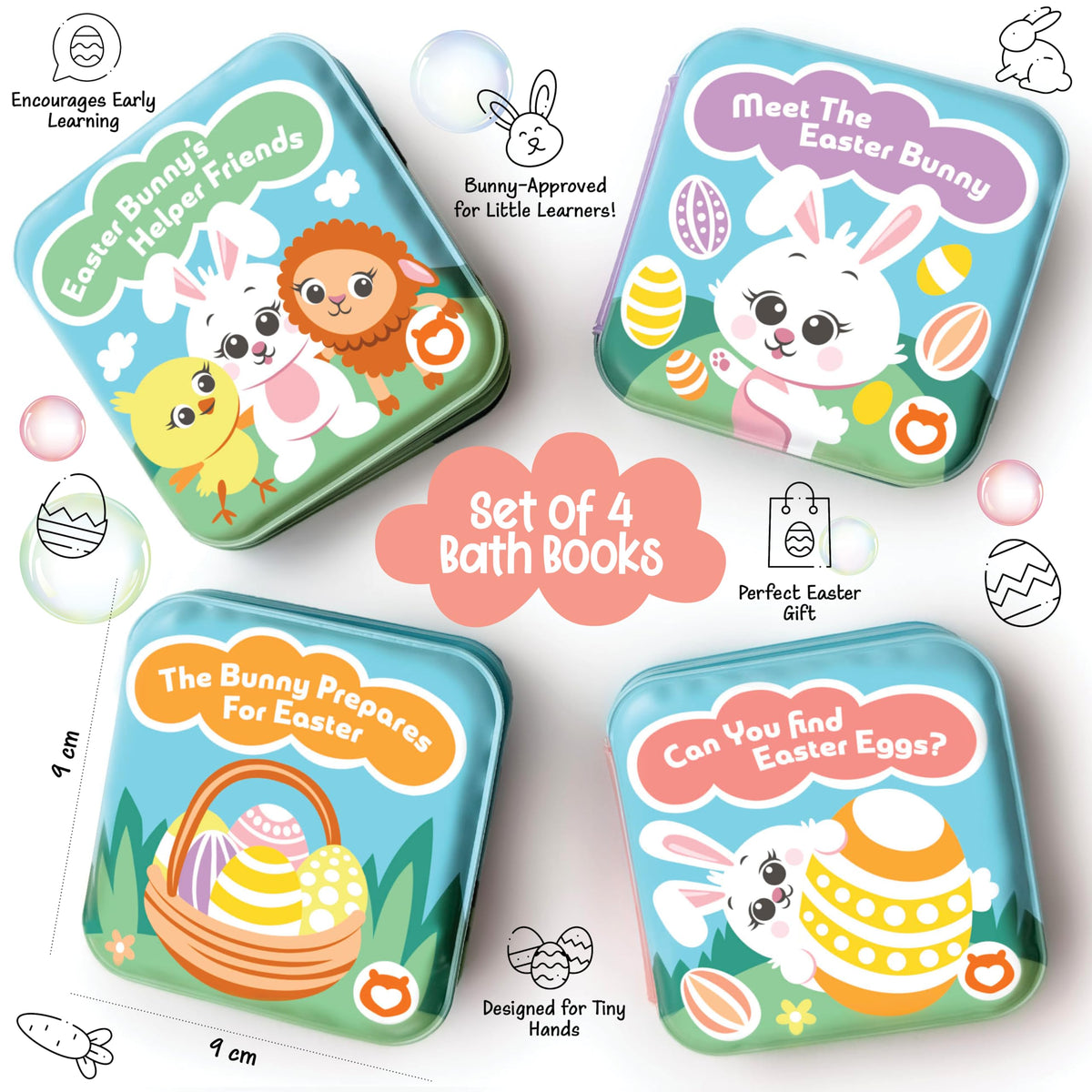 BabyBibi bath book with colorful animals promoting early word recognition.