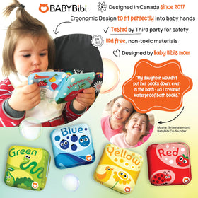 BabyBibi Bath Books open with visible squeaker for interactive play.