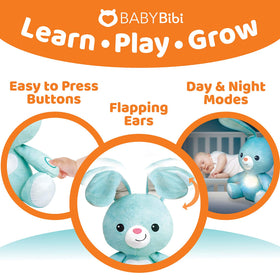 BabyBibi bunny day and night modes with lullabies for calm evenings.