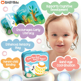 BabyBibi Easter basket-stuffer bath books with pastel bunny designs.