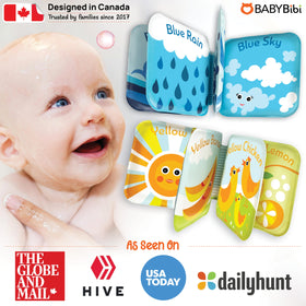 BabyBibi Floating Bath Books red cover encourages color naming during splashes.