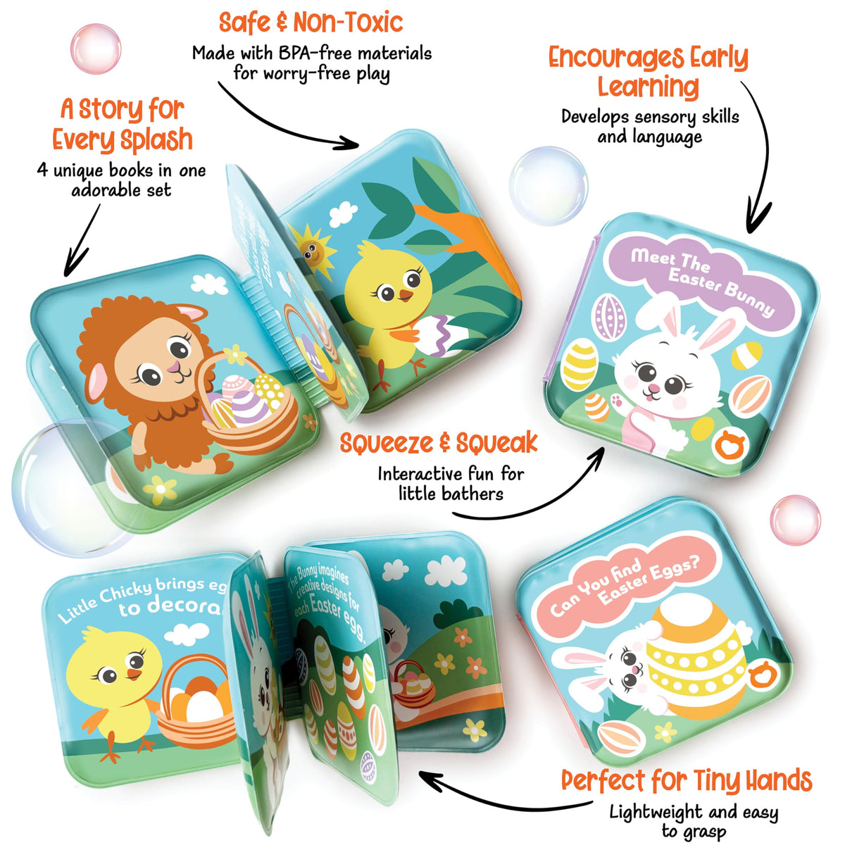 BabyBibi soft pages safe for teething during splashy play.