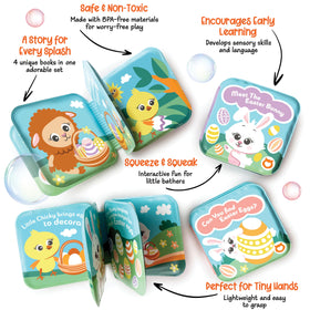 BabyBibi soft pages safe for teething during splashy play.
