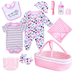 Babyfere bassinet with accessories for 17-22 inch dolls, offers durable, organized styling.