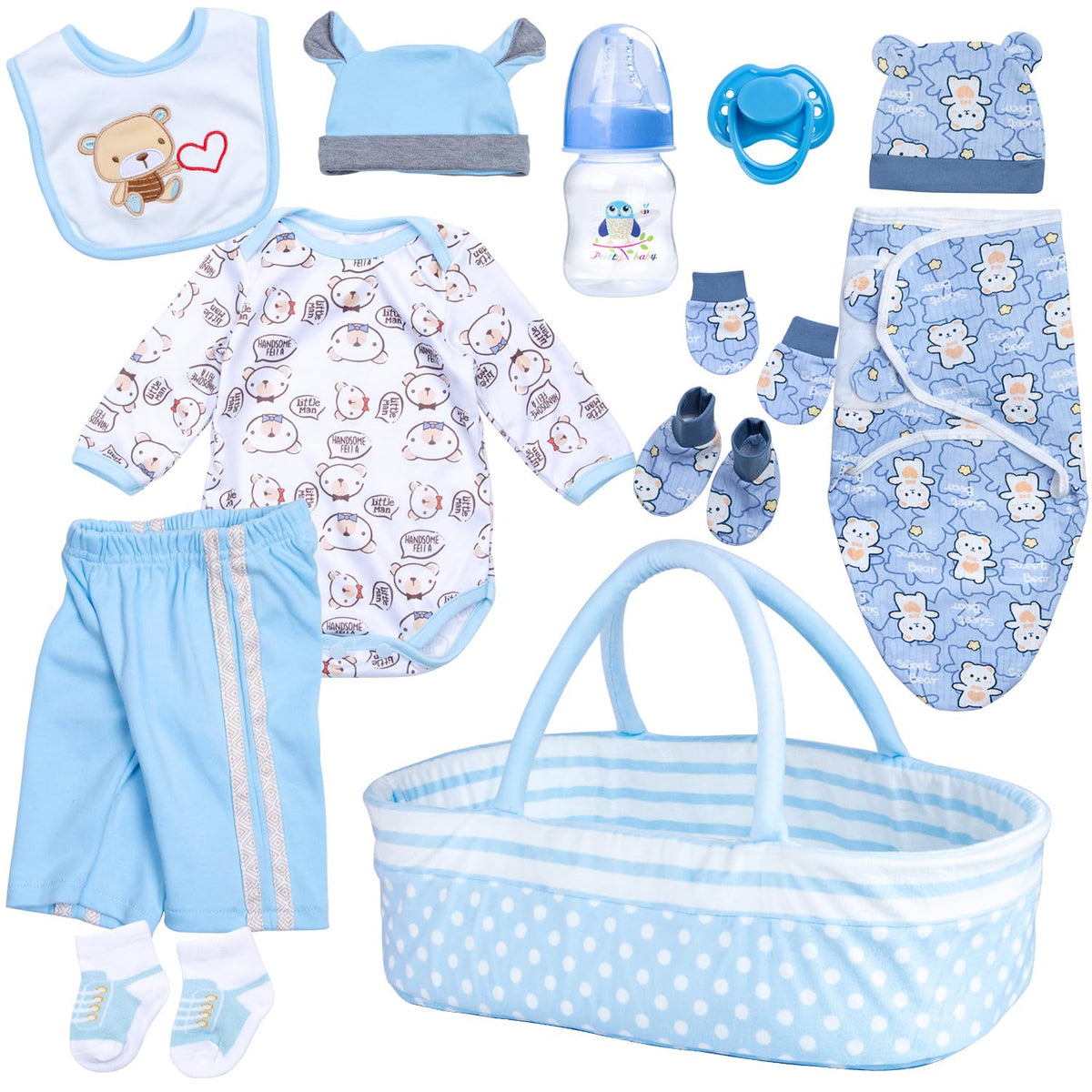 Babyfere blue bear basket: easy play and transport for your reborn doll