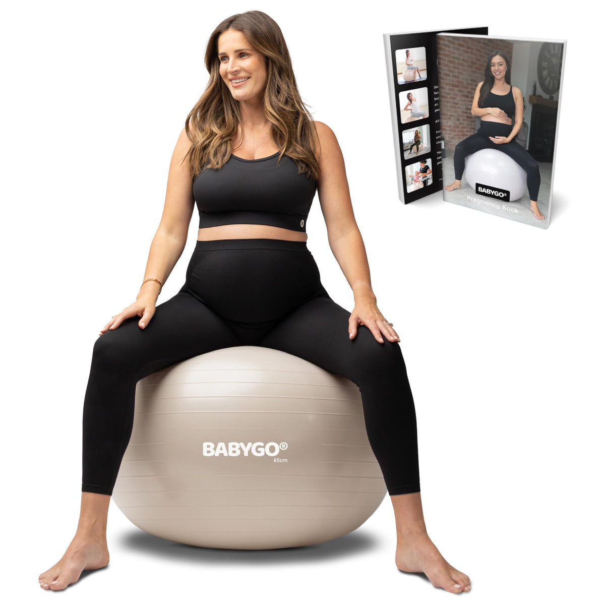 BABYGO birthing ball in oatmeal color with anti-burst design for safe pregnancy workouts