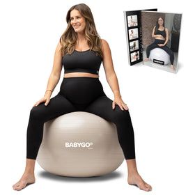 BABYGO birthing ball in oatmeal color with anti-burst design for safe pregnancy workouts