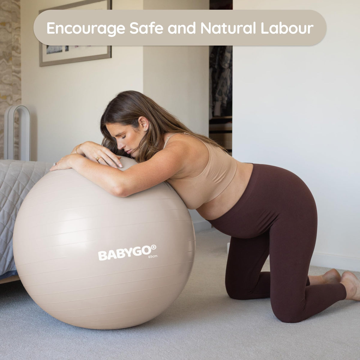 BABYGO ball used during pregnancy stretches to strengthen posture